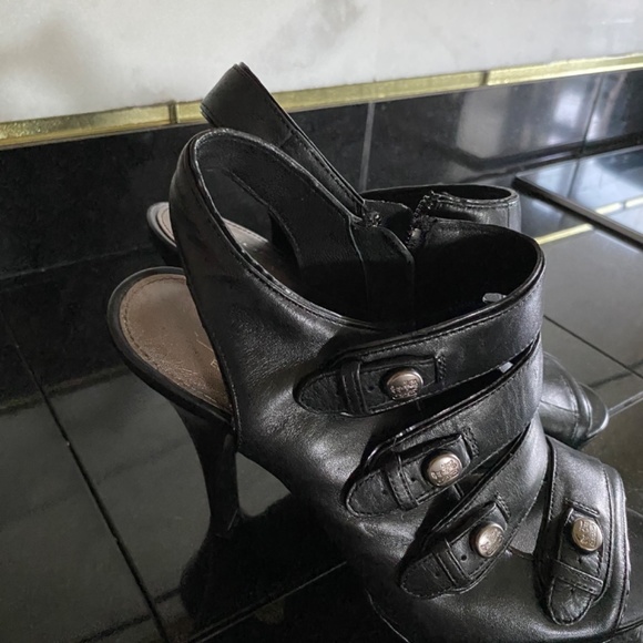 COACH SANDRA CALF BLACK LEATHER OPEN TOE STRAPPY HEELS PLATFORM Size 8 - Picture 5 of 15